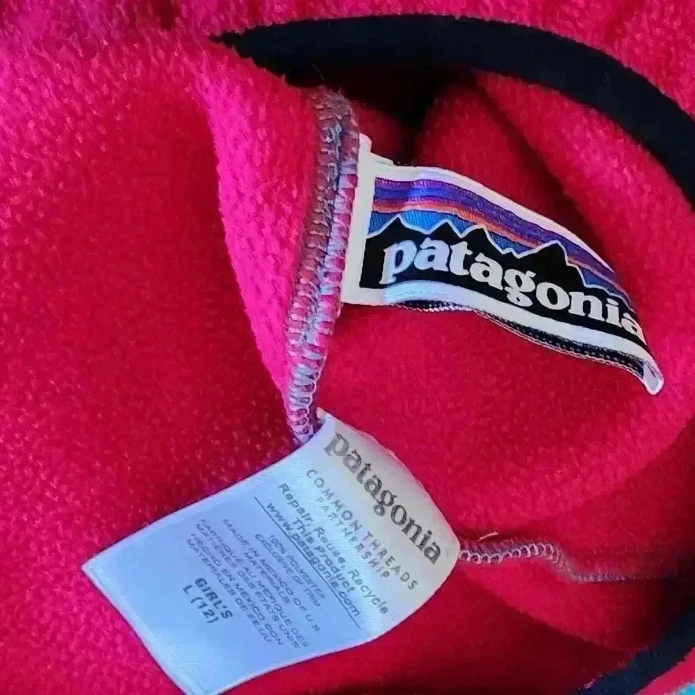 Patagonia Synchilla Snap T Fleece Girls L Youth 12 Teal‎ Pink Colorblock-A1